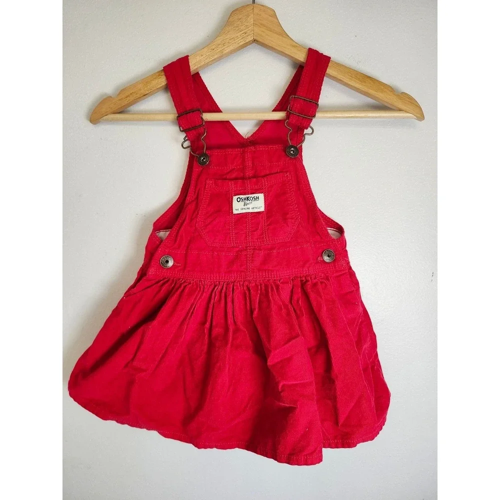 OshKosh B'gosh Red Corduroy Jumper Dress Toddler Girls Size 2T Adjustable Straps